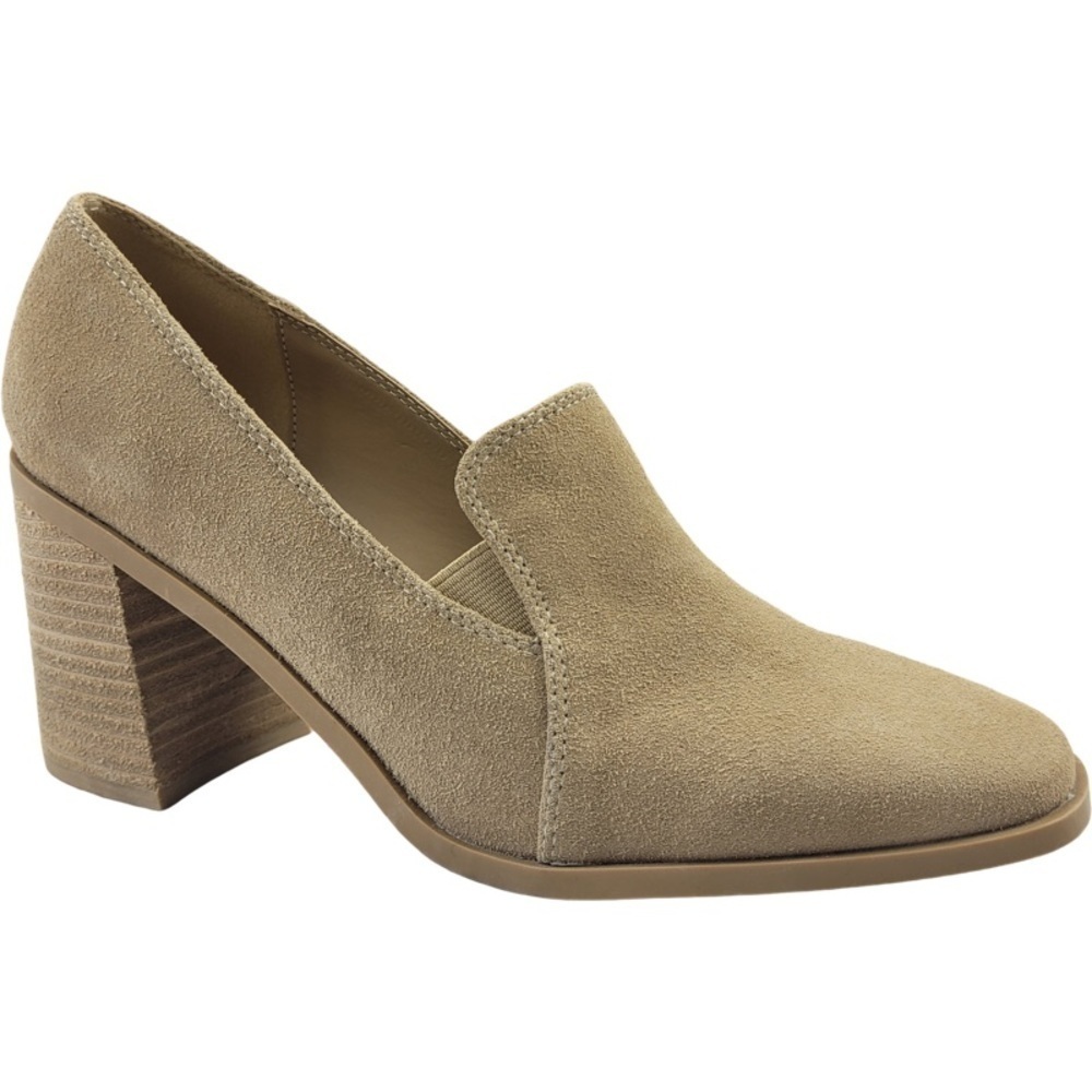 NWOB Joie Heeled Loafers Tan Suede Pump Pointed Toe Stacked Block Retro Chunky